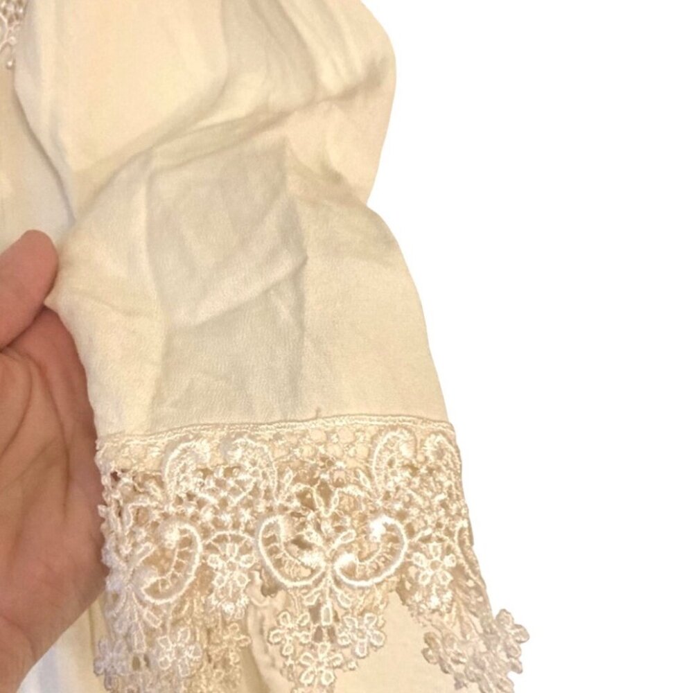 Rona Vintage Hippie Flowy Mini Dress Off White Lace Boho - Picture 7 of 9